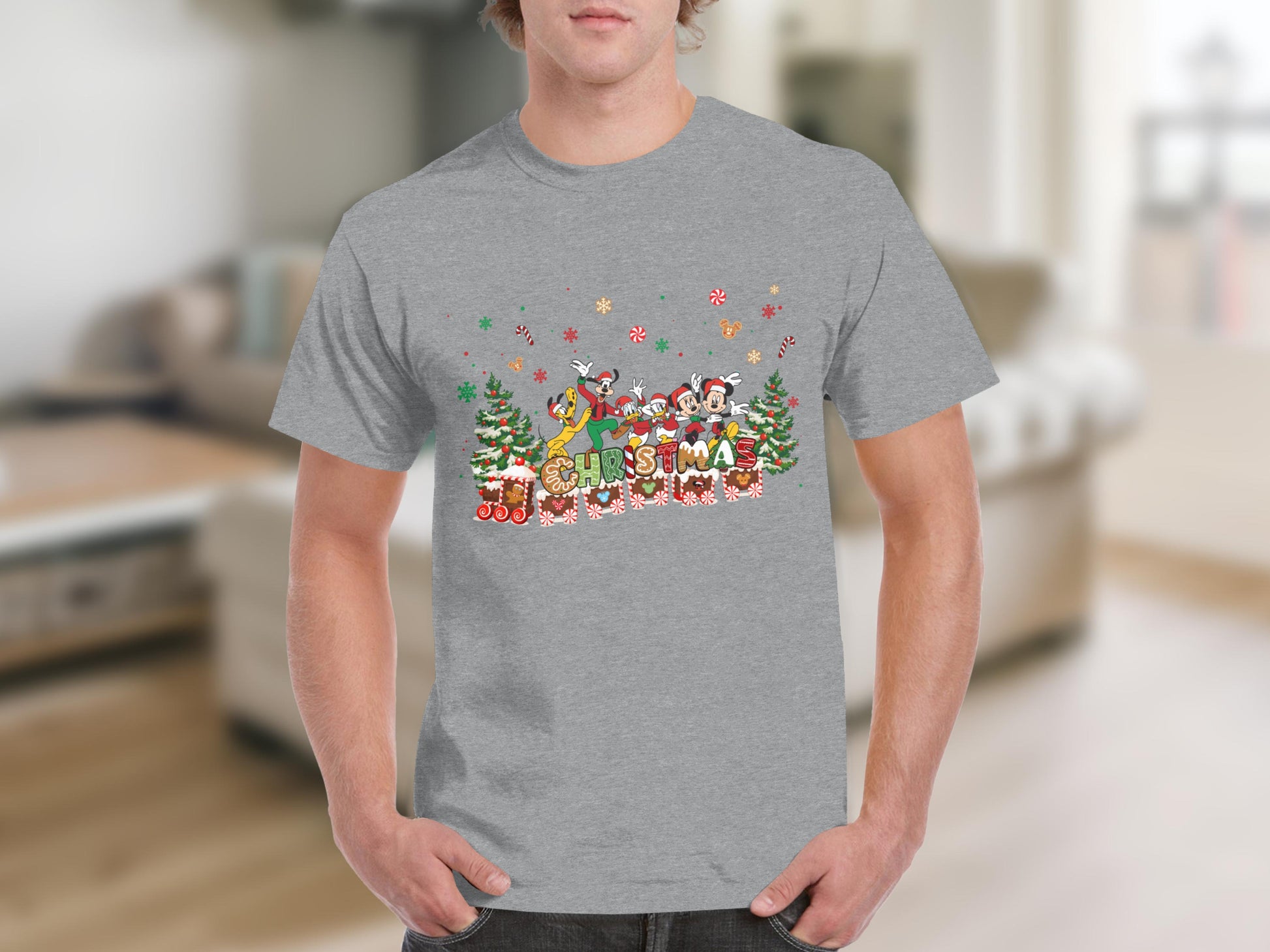 Colorful Christmas Graphic Tee with Festive Designs