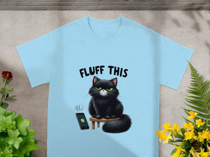 Fluffy Cat with Phone Fluff This Graphic T-Shirt