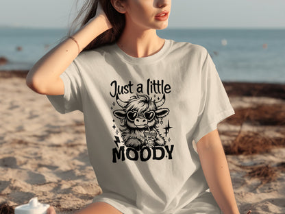 Just A Little Moody Graphic T-Shirt Fun Cow Design