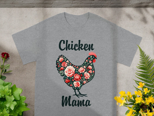 Chicken Mama Floral Graphic Grey T-shirt