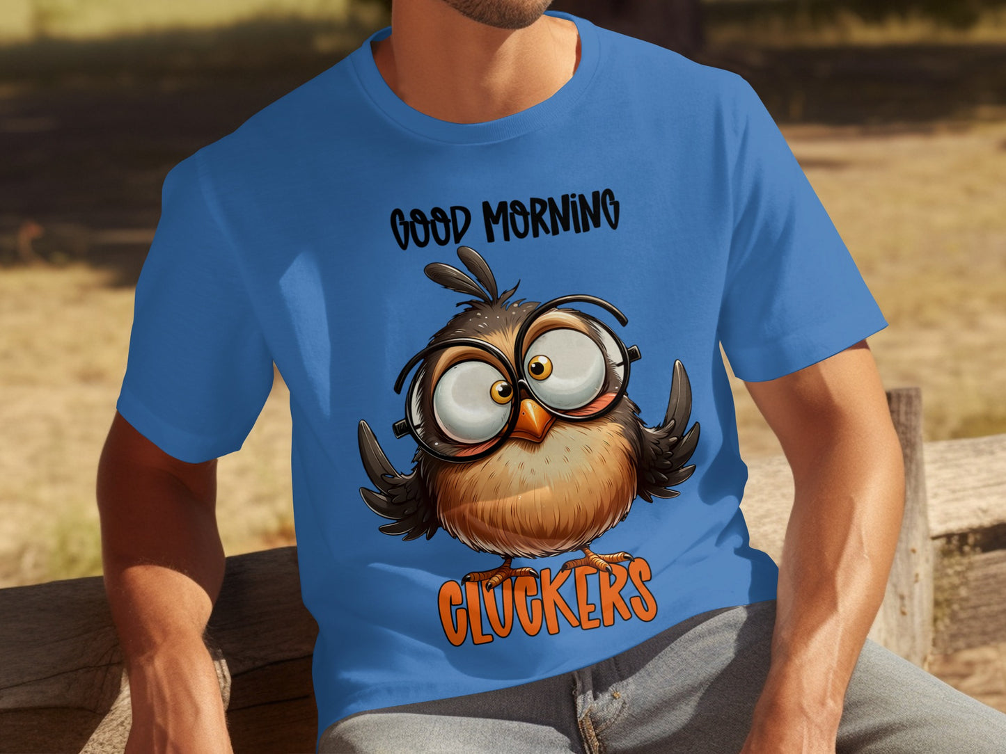 Good Morning Cluckers Owl Funny Blue T-Shirt
