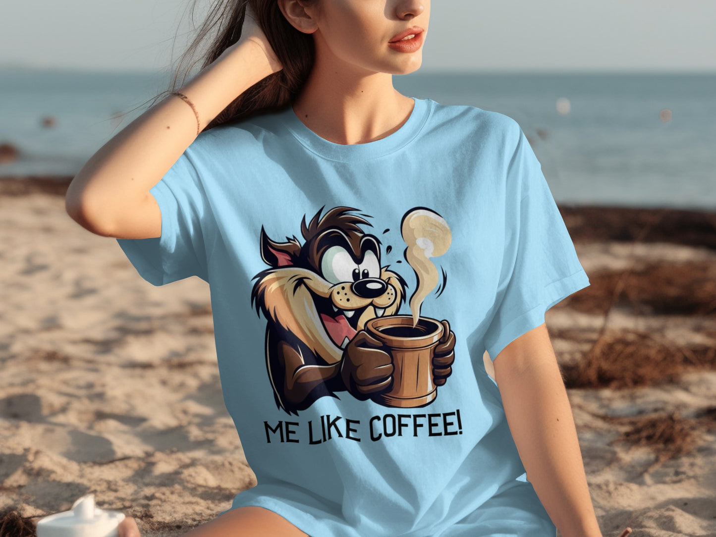 Cartoon Character Holding Coffee Me Like Coffee T-shirt