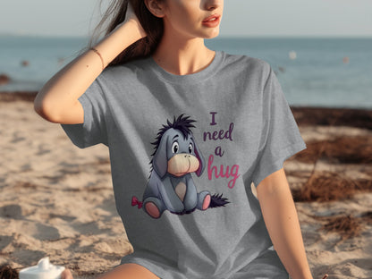 I Need a Hug Eeyore Cartoon Cute Graphic T-Shirt