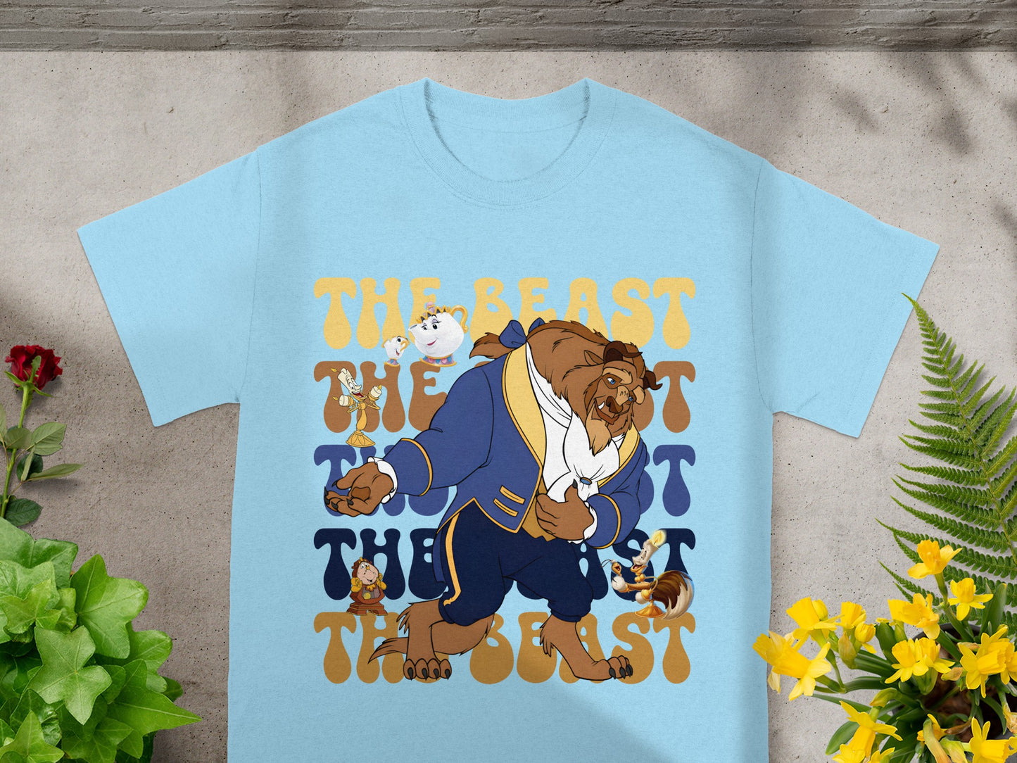 Light blue t-shirt featuring The Beast from Beauty and the Beast.
