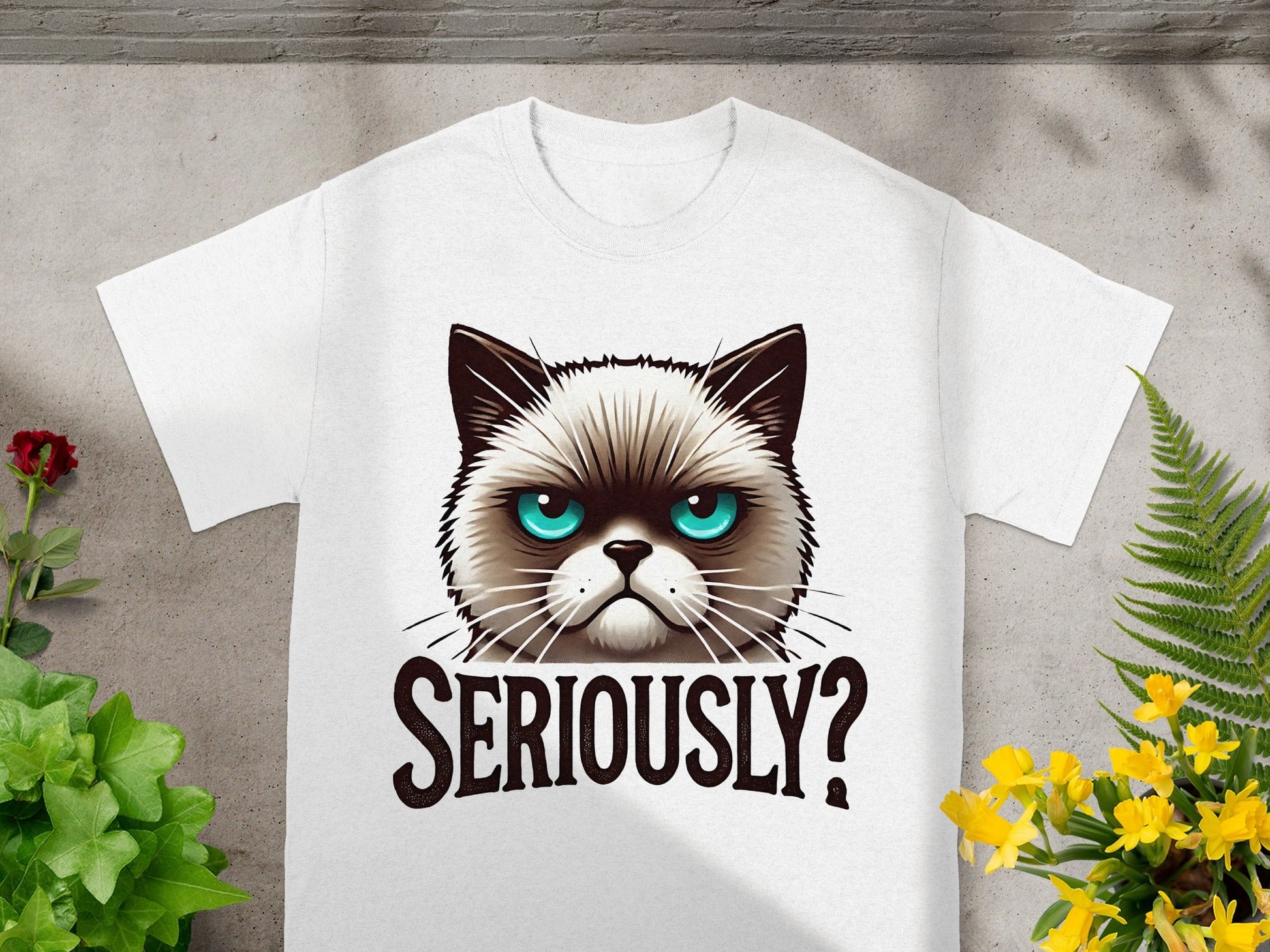 Seriously Cat Face Design Graphic Short Sleeve Shirt