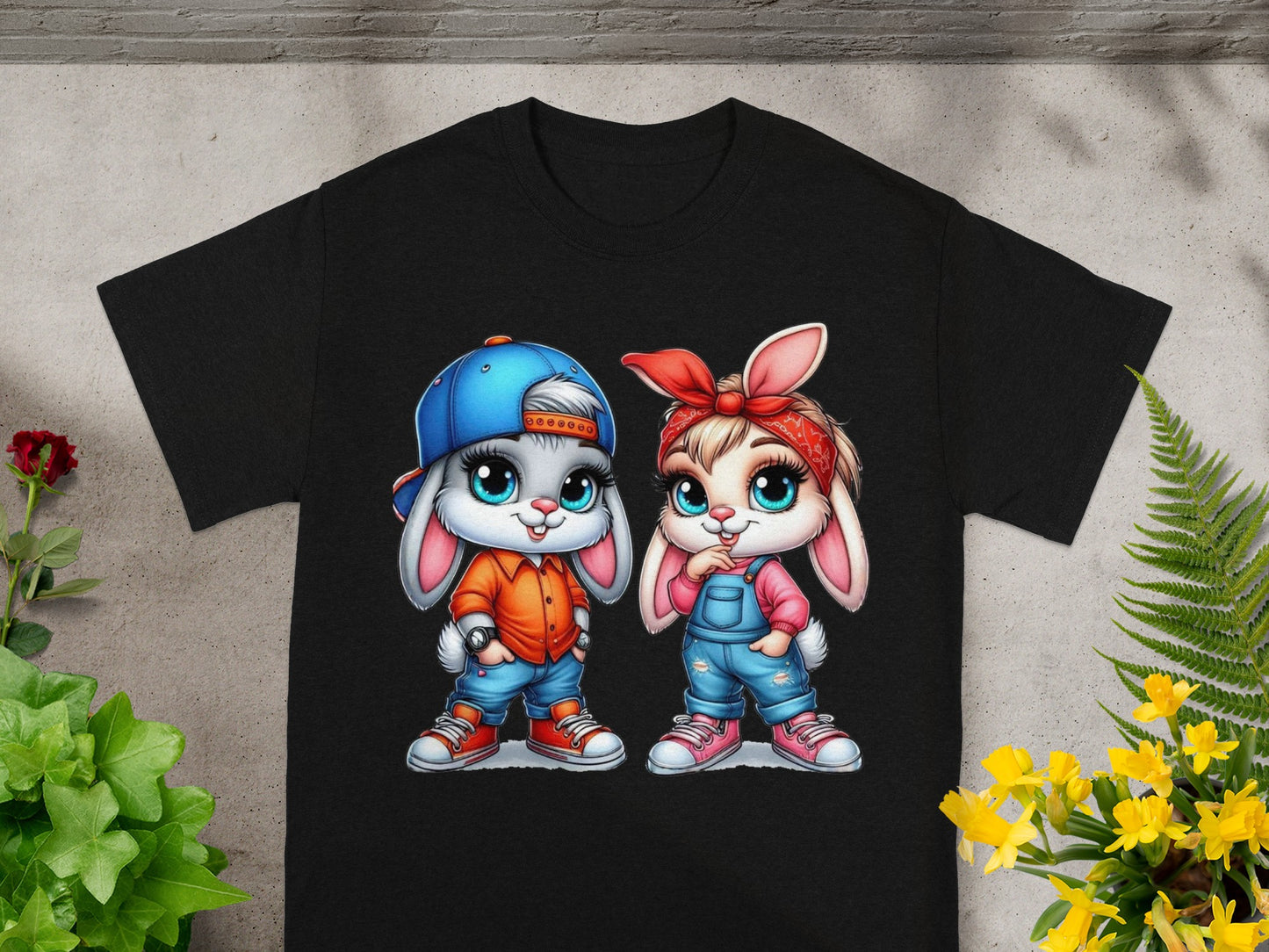 Cute Bunny Characters in Casual Outfits T-Shirt