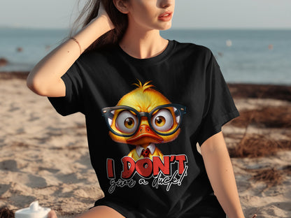 I Don't Give a Duck Cute Nerdy Duck Graphic T-Shirt