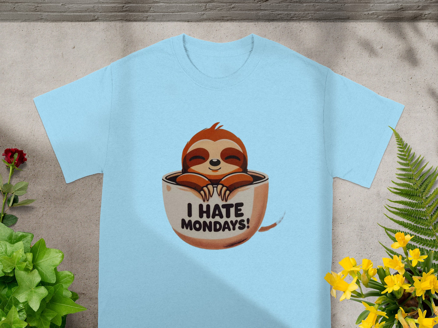 I Hate Mondays Sloth in Coffee Cup Graphic T-Shirt