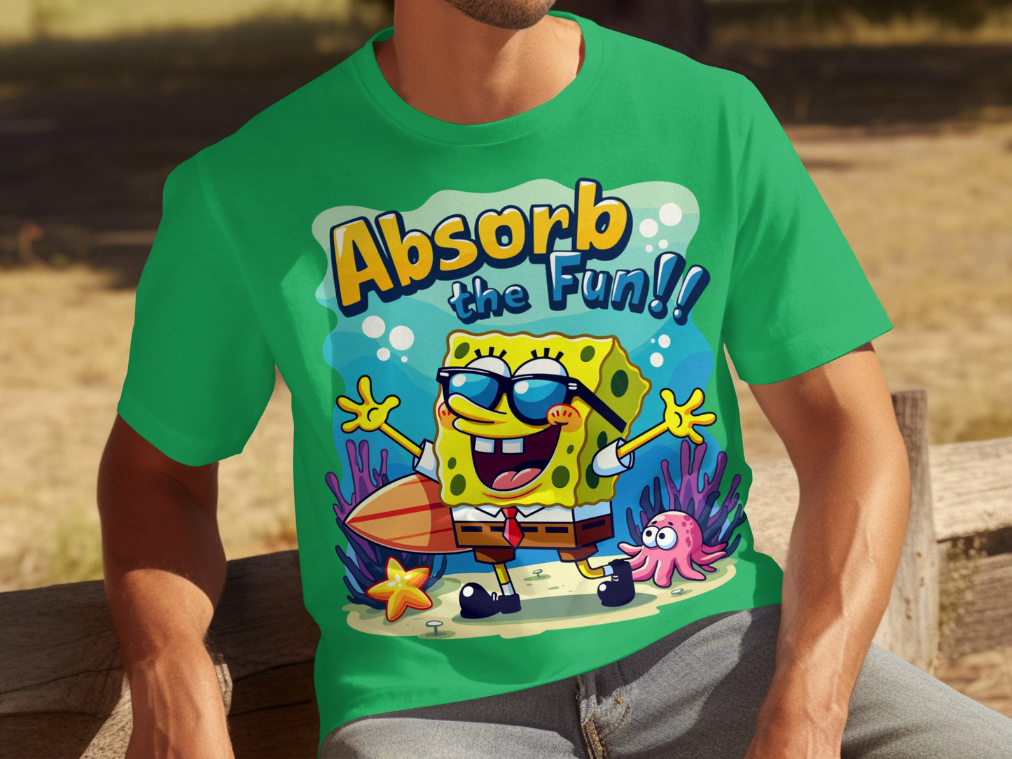 Absorb the Fun T-Shirt with Cartoon Character Print