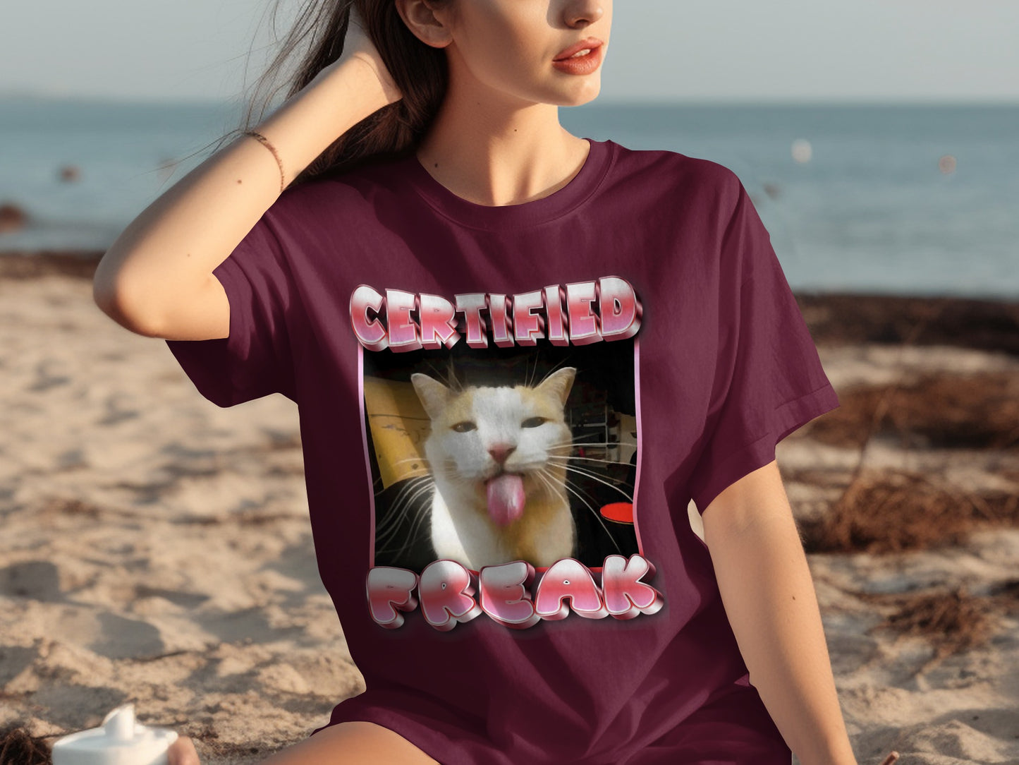 Certified Freak Cat Theme Graphic Tee Shirt