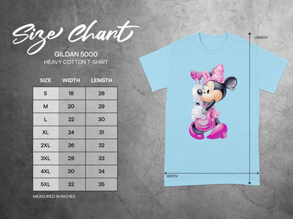 Gildan 5000 Minnie Mouse Size Chart in inches product type