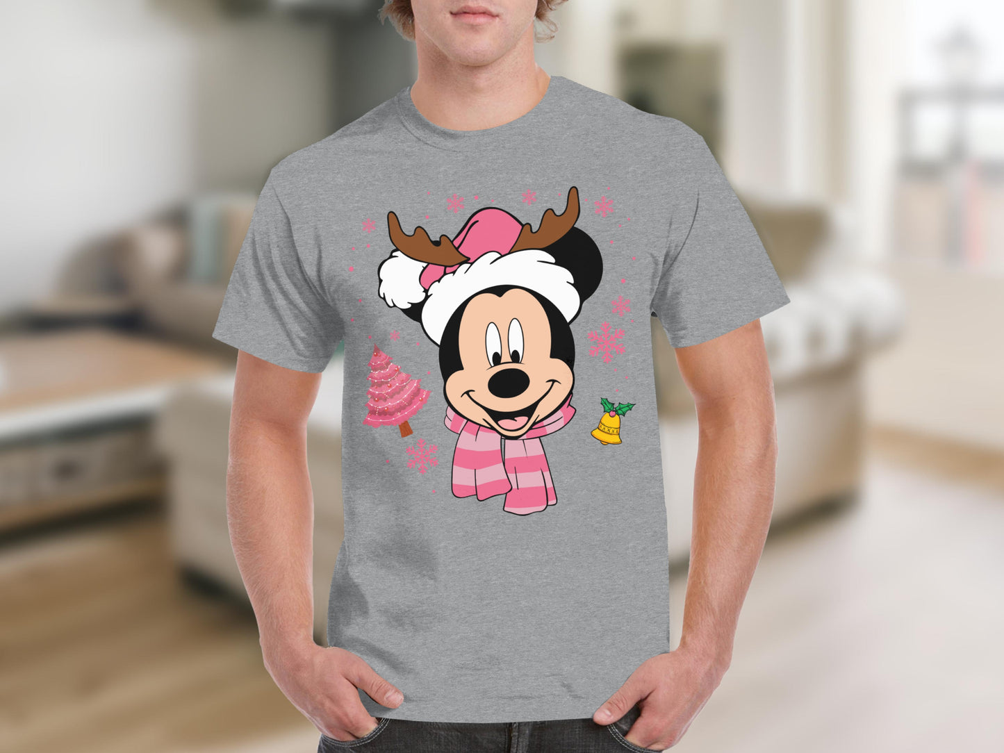 Festive Cartoon Character with Pink Tree T-Shirt