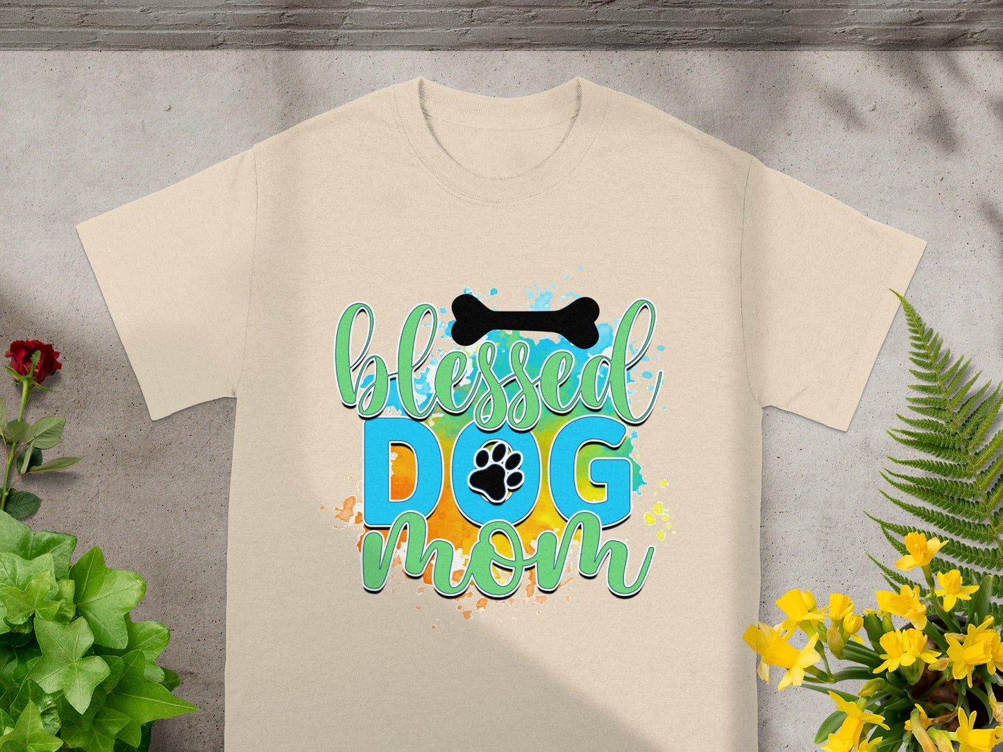 Blessed Dog Mom Paw Print Colorful Graphic Shirt