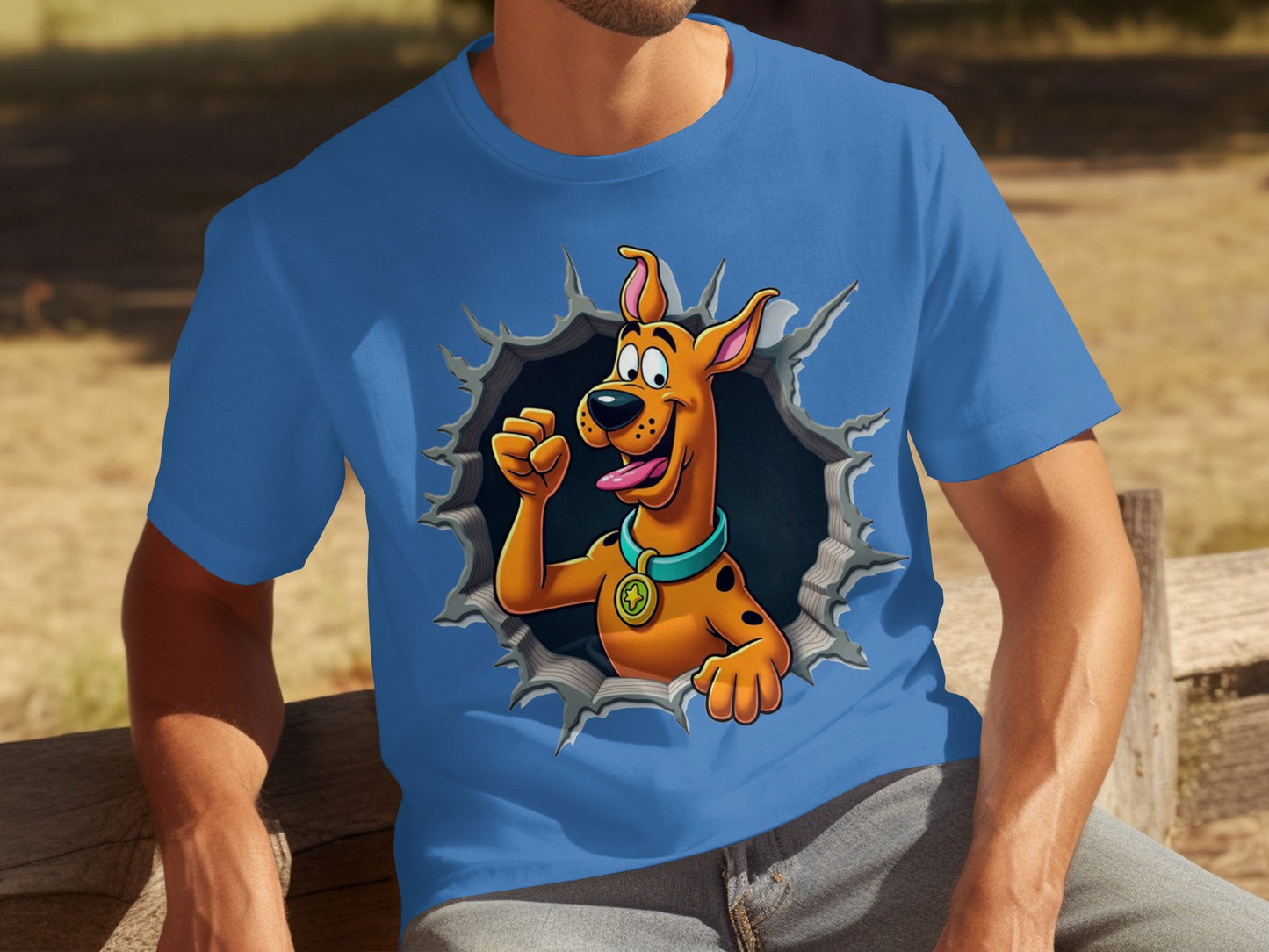 Scooby-Doo Breaking Through Blue Short Sleeve Shirt