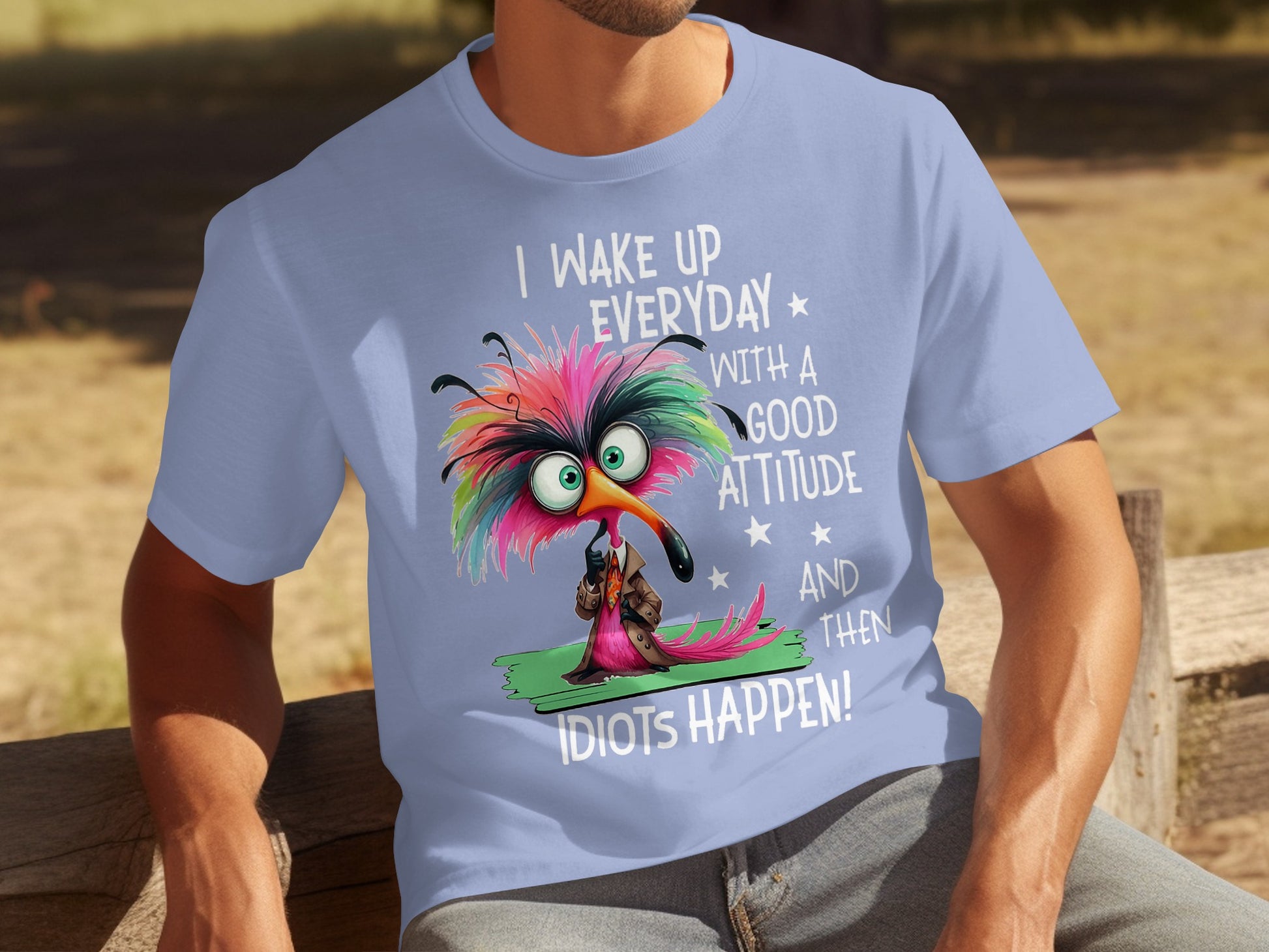Funny Bird Graphic Tee with Good Attitude Quote Shirt