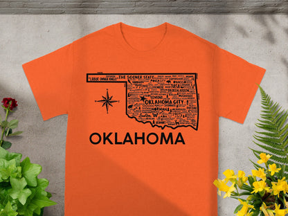 Oklahoma Map Graphic Print Orange T-Shirt