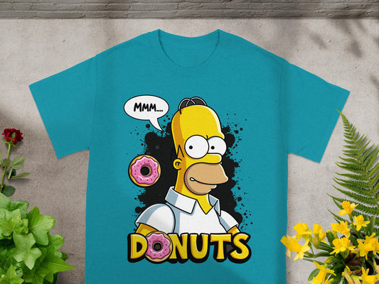 Homer Simpson with donuts and text "MMM... DONUTS".