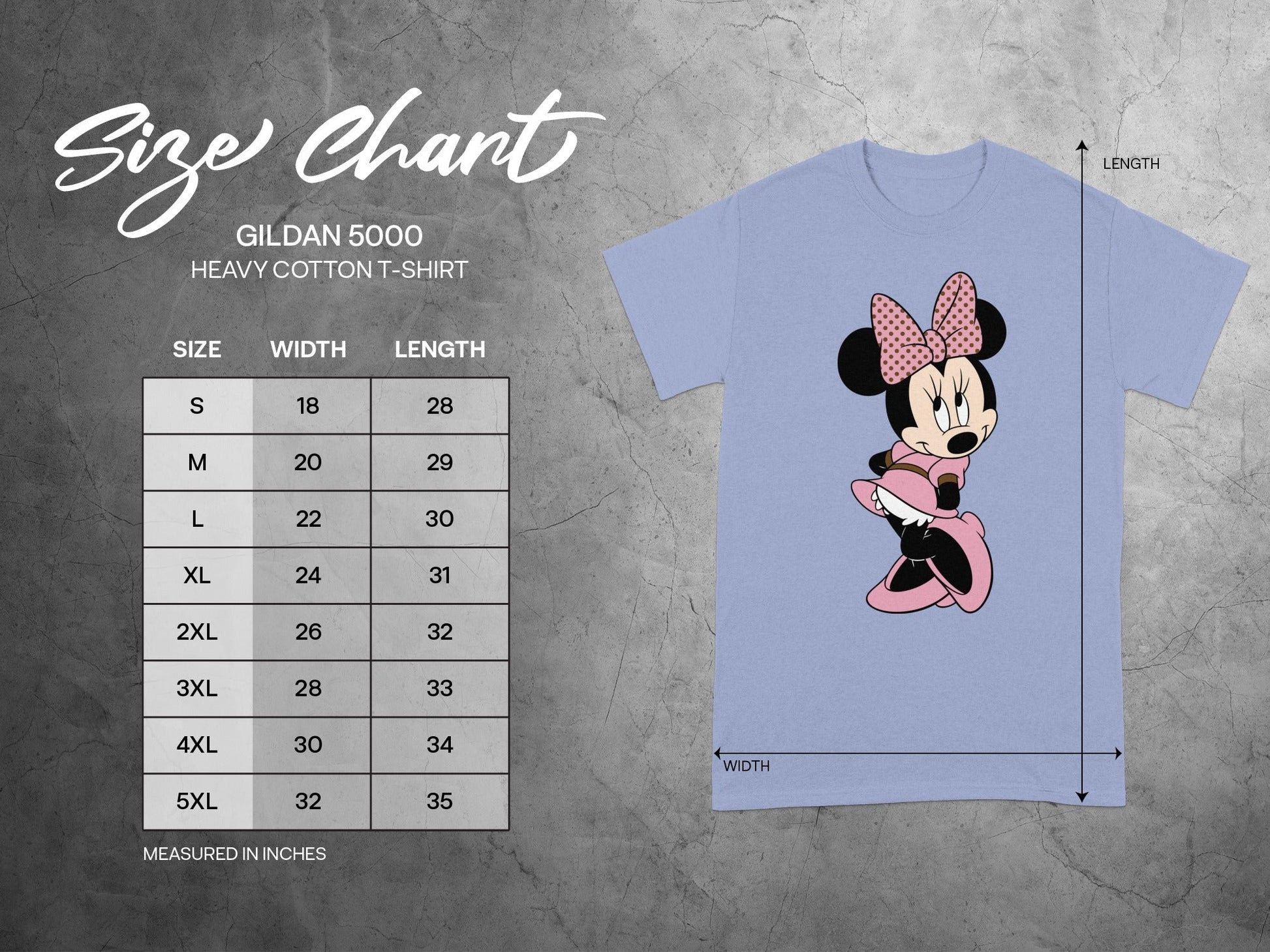 Gildan 5000 T-Shirt Minnie Mouse Size Chart product type