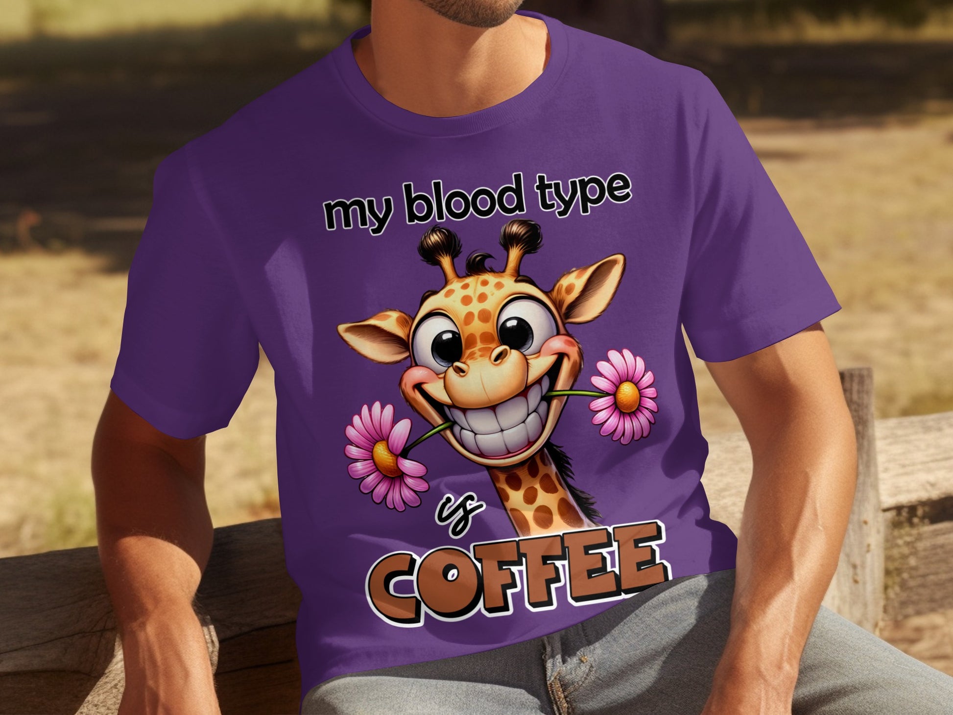 My Blood Type is Coffee Funny Giraffe T-Shirt