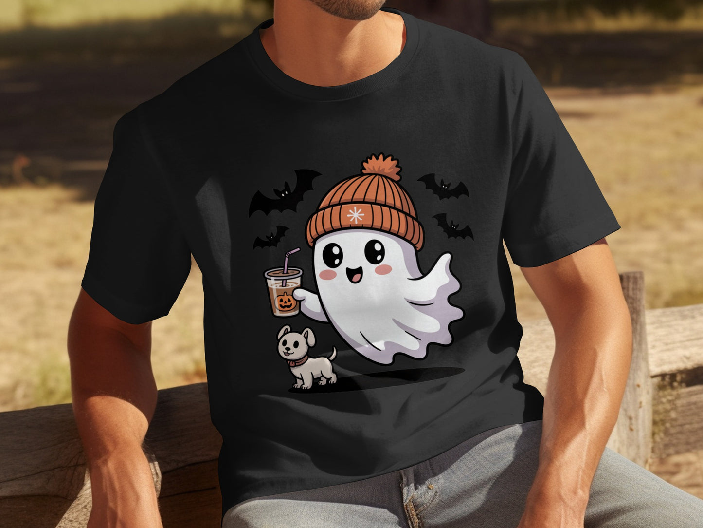 Cute Ghost with Pumpkin Drink Vintage Halloween Shirt
