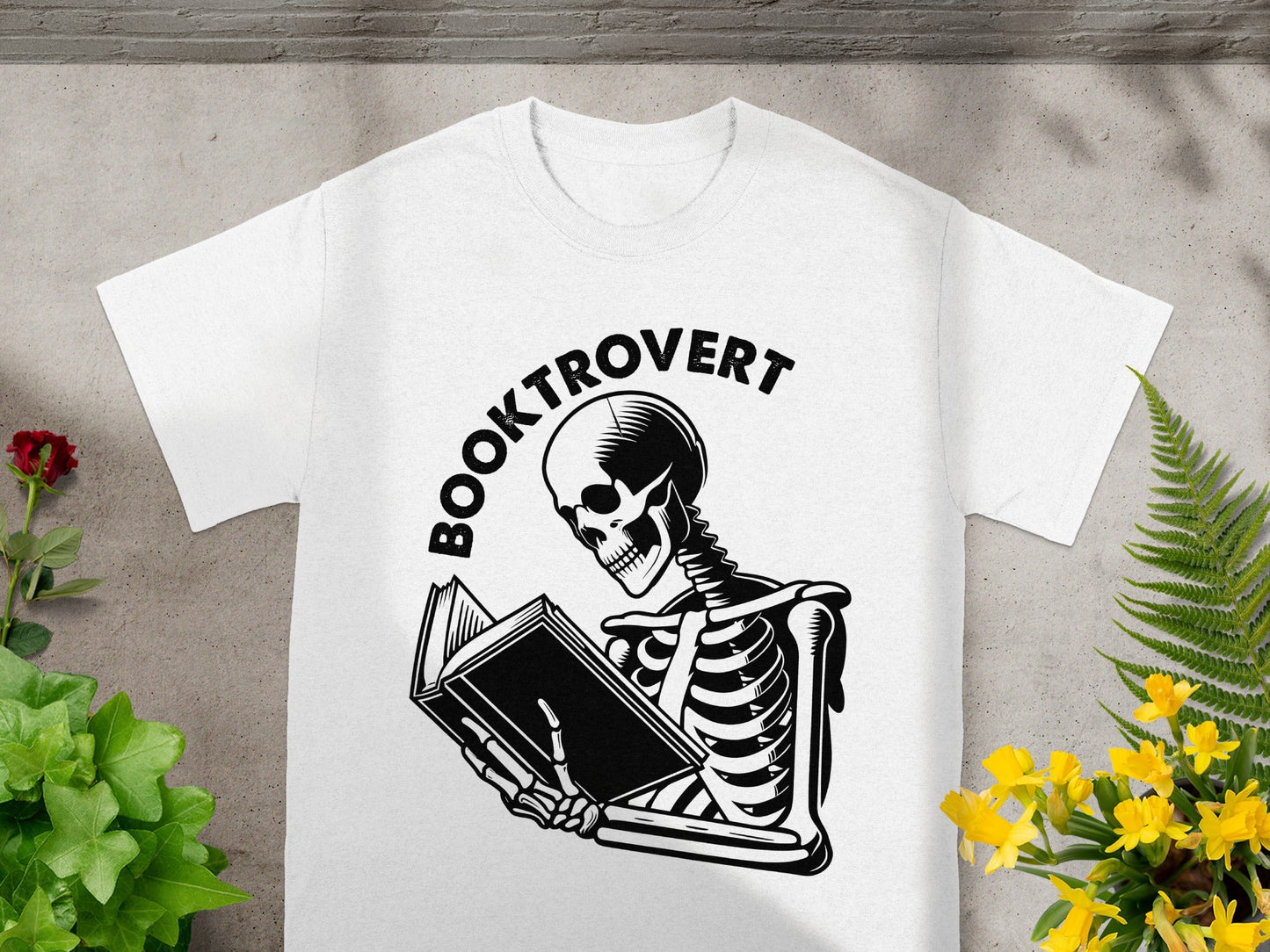 Booktrovert Skeleton Reading Printed T-shirt