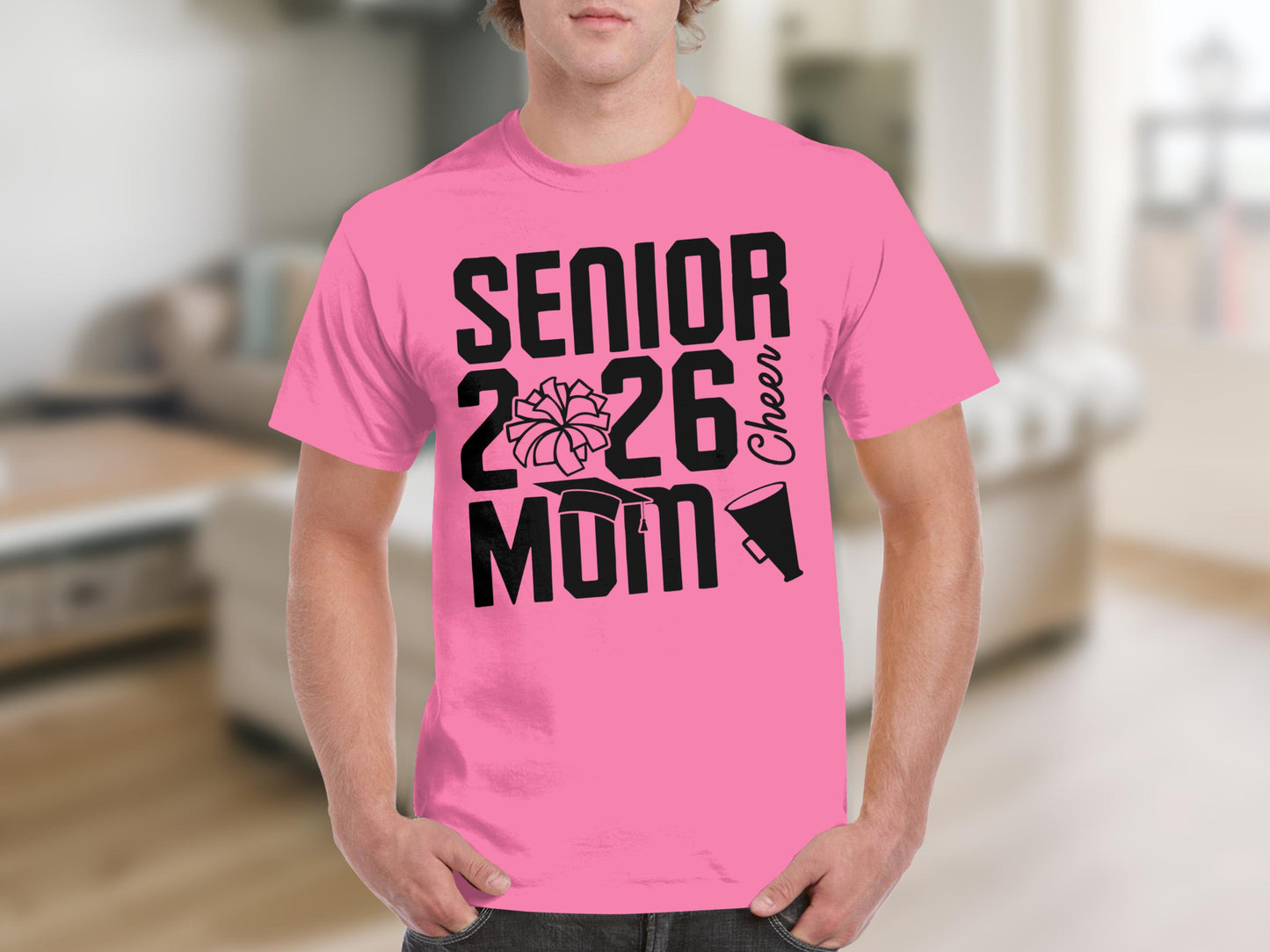 Senior 2026 Mom Cheer Pink Graphic Tee Shirt