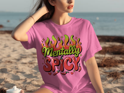 Mentally Spicy Graphic Tee Pink Colorful Shirt