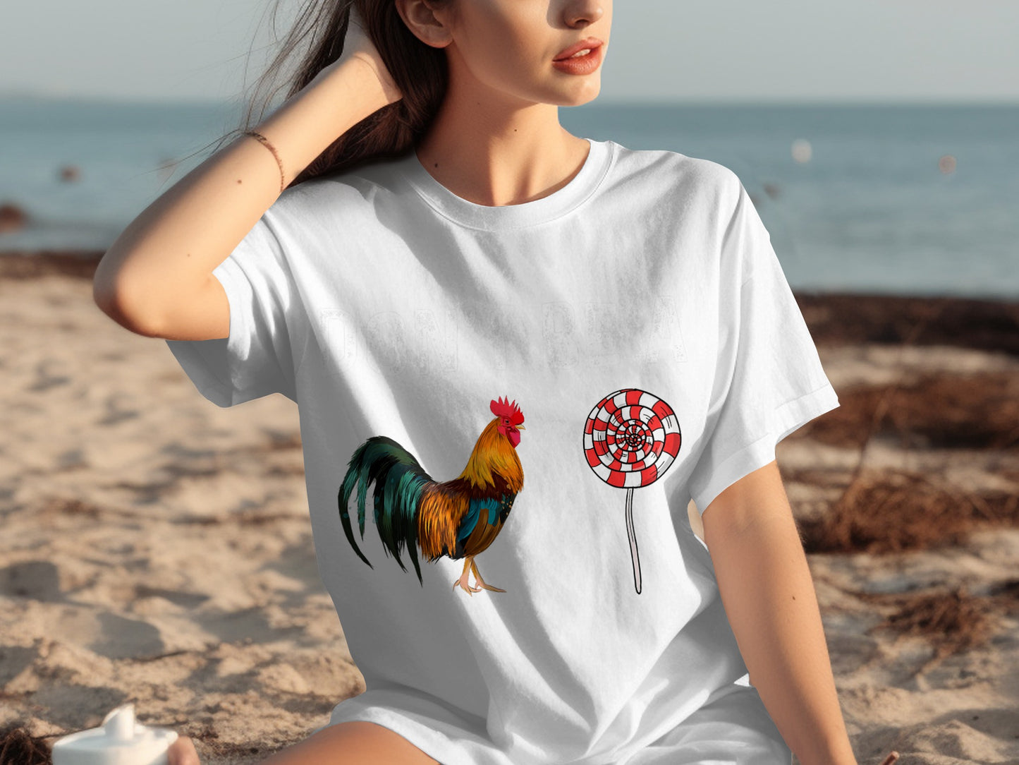 Rooster and Lollipop Graphic White T-Shirt product