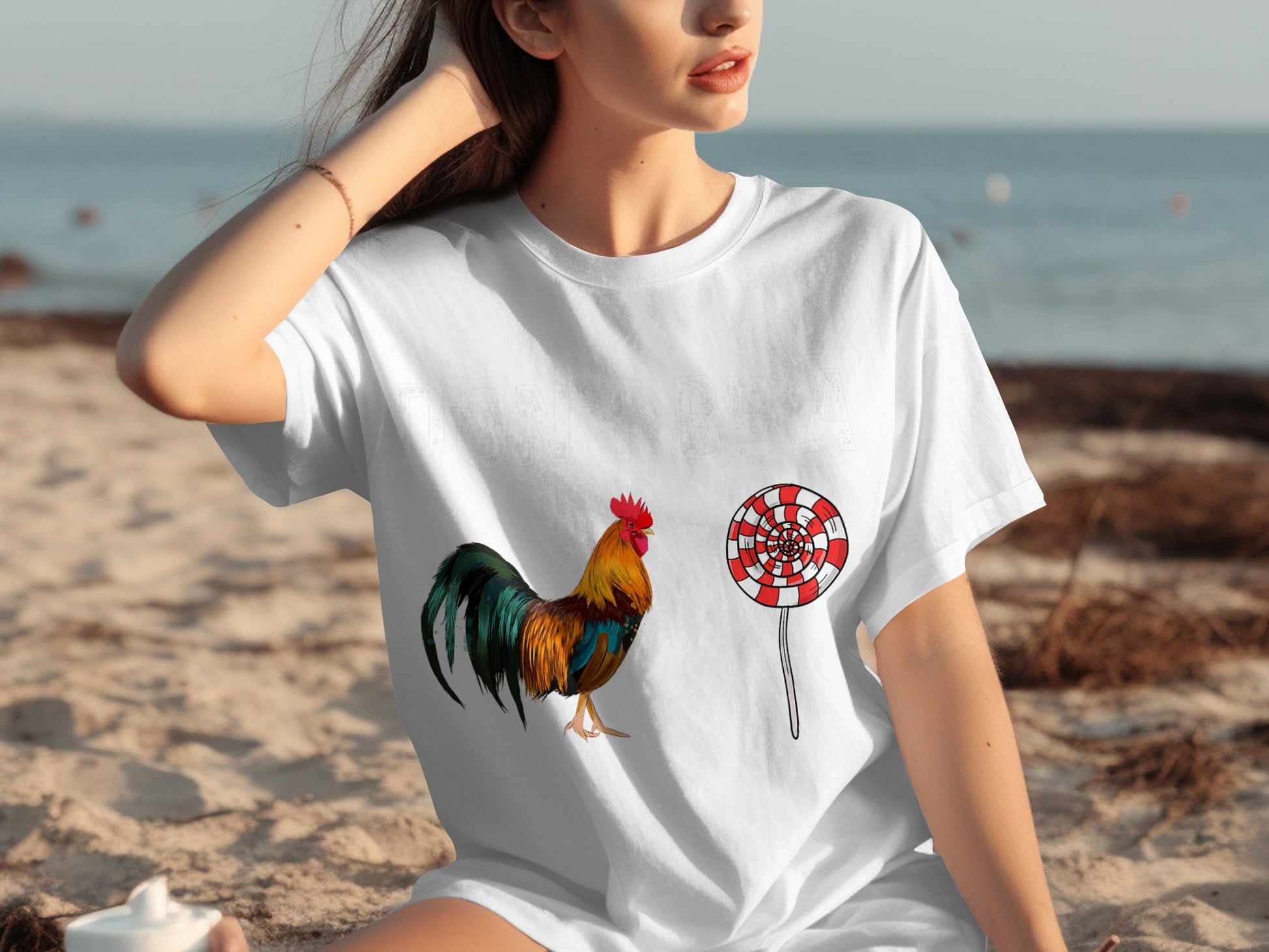 Rooster and Lollipop Graphic White T-Shirt product