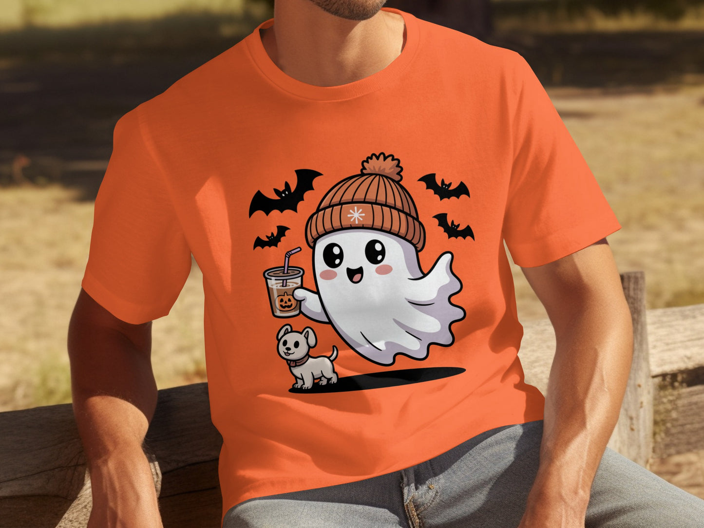 Cute Halloween Ghost with Dog and Bats T-shirt