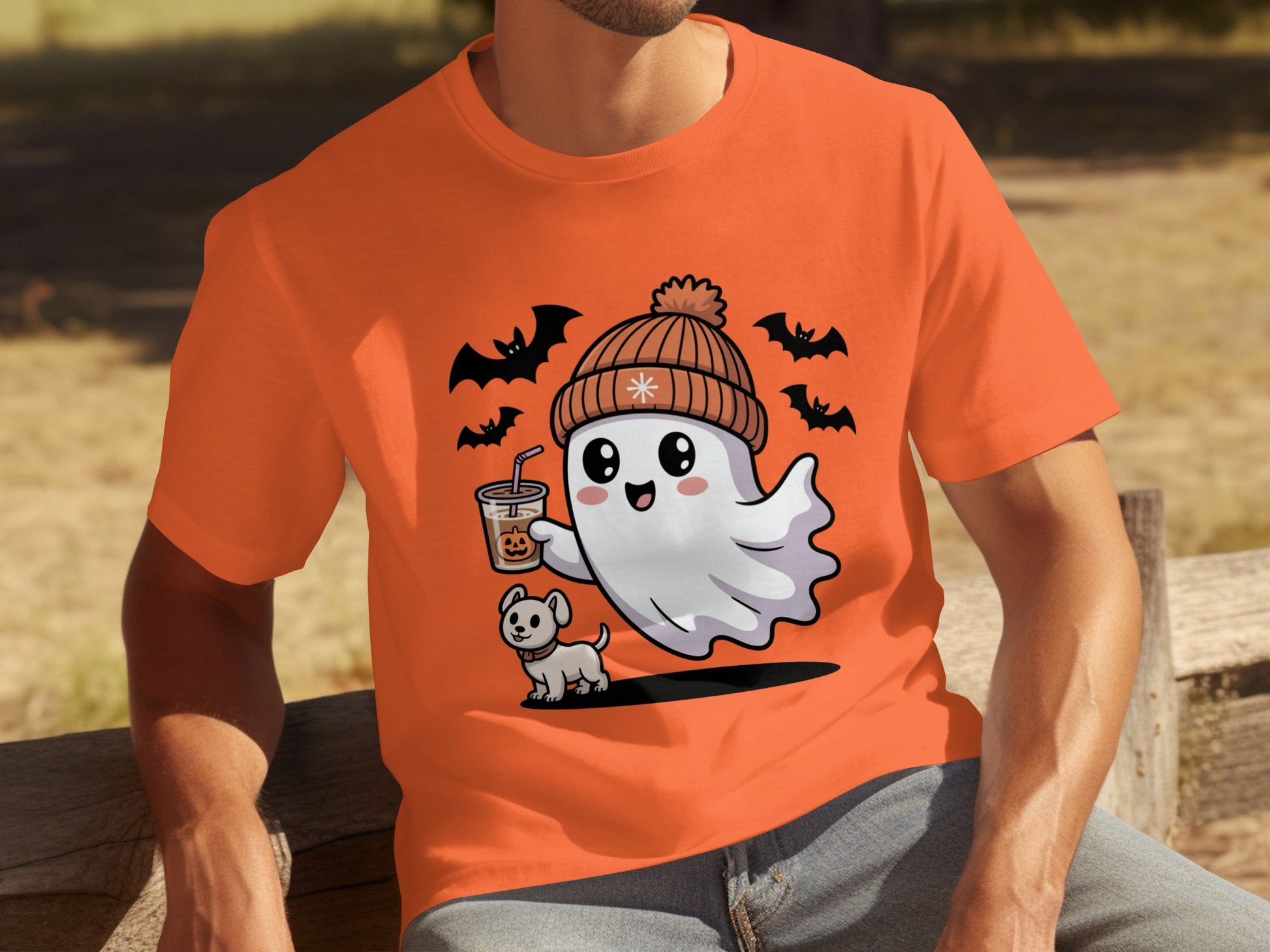 Cute Halloween Ghost with Dog and Bats T-shirt