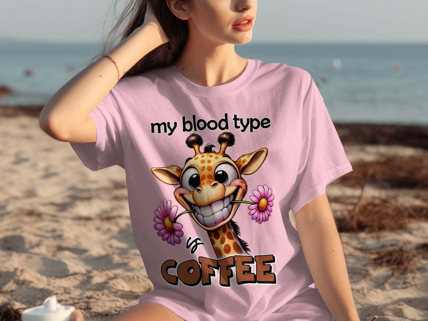 My Blood Type is Coffee Funny Giraffe T-Shirt