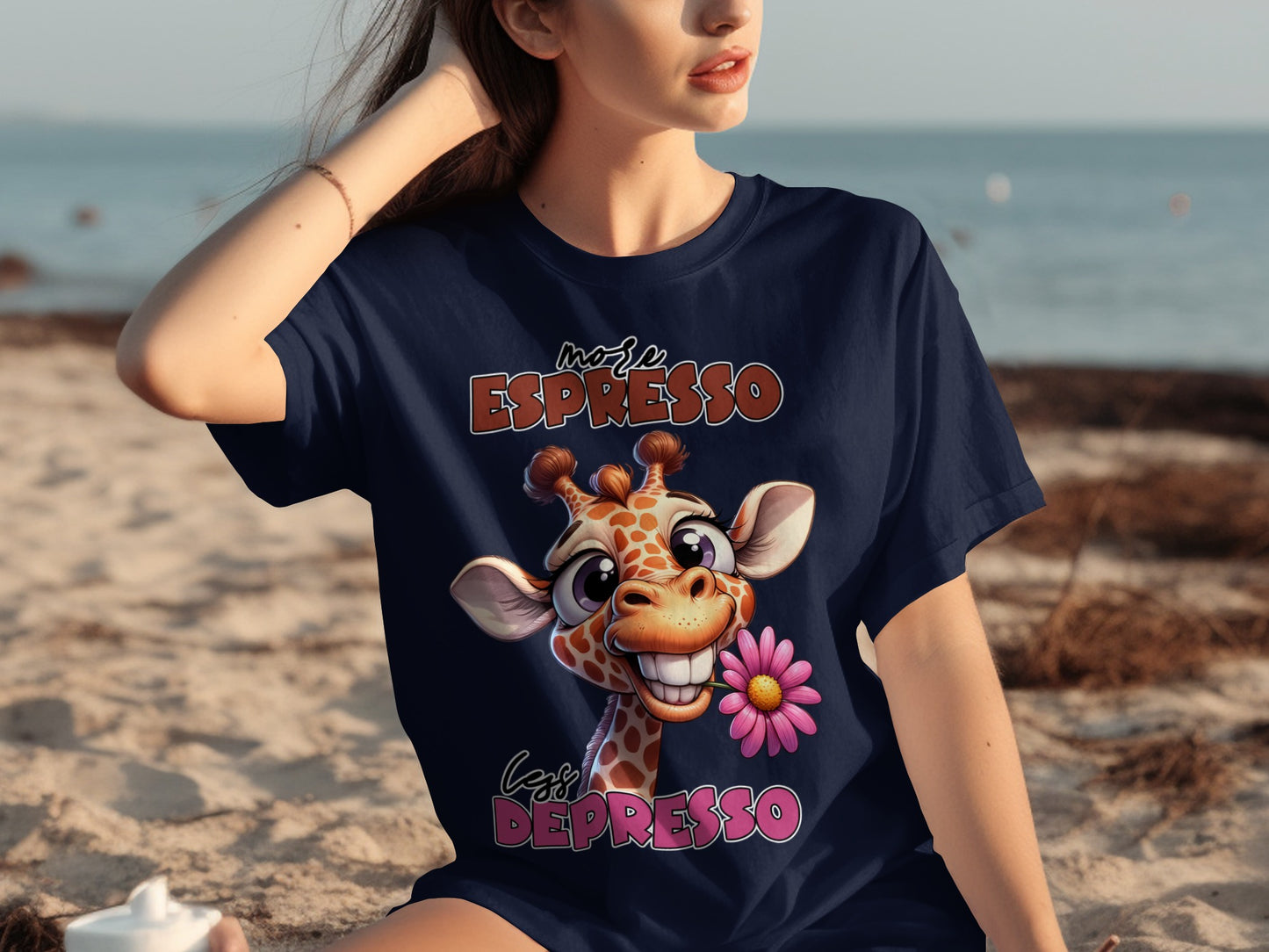 More Espresso Less Depresso Cute Giraffe T-shirt