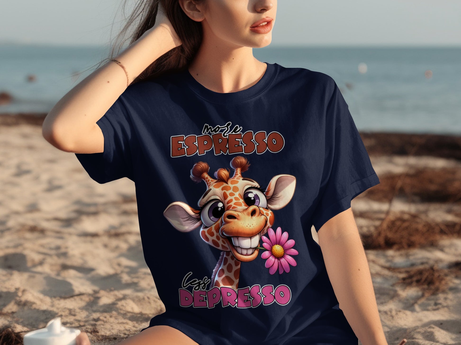 More Espresso Less Depresso Cute Giraffe T-shirt