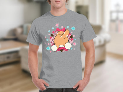 Cute Bunny Surrounded by Pink Flowers Graphic T-shirt