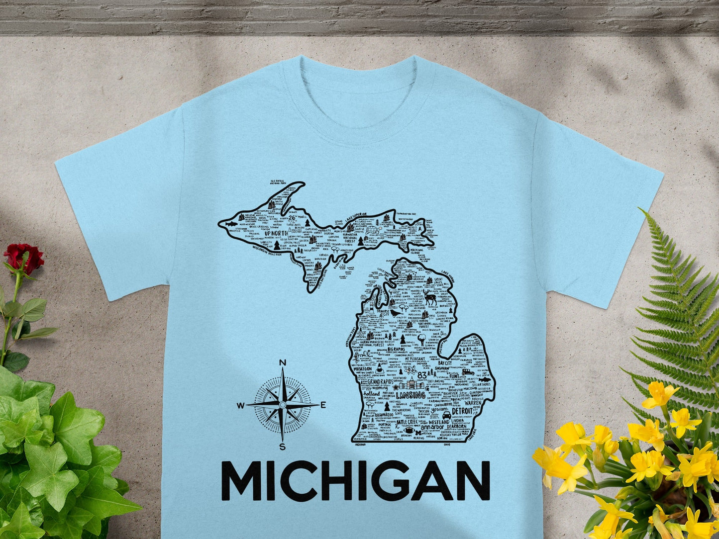 Michigan State Map Design Short Sleeve Tee Shirt