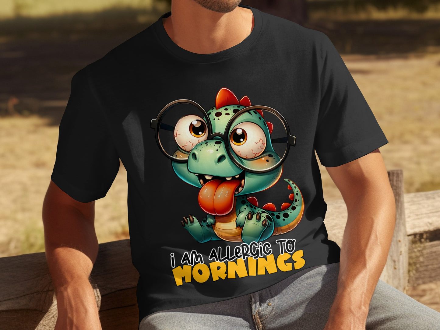 Fun Cartoon Dino I Am Allergic To Mornings Shirt