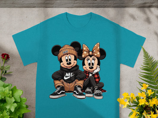 Mickey and Minnie Mouse Graphic Teal T-Shirt