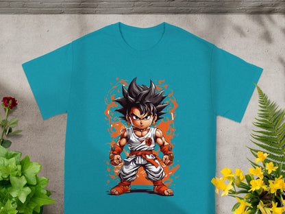 Goku from Dragon Ball Z in an orange and white gi, standing.
