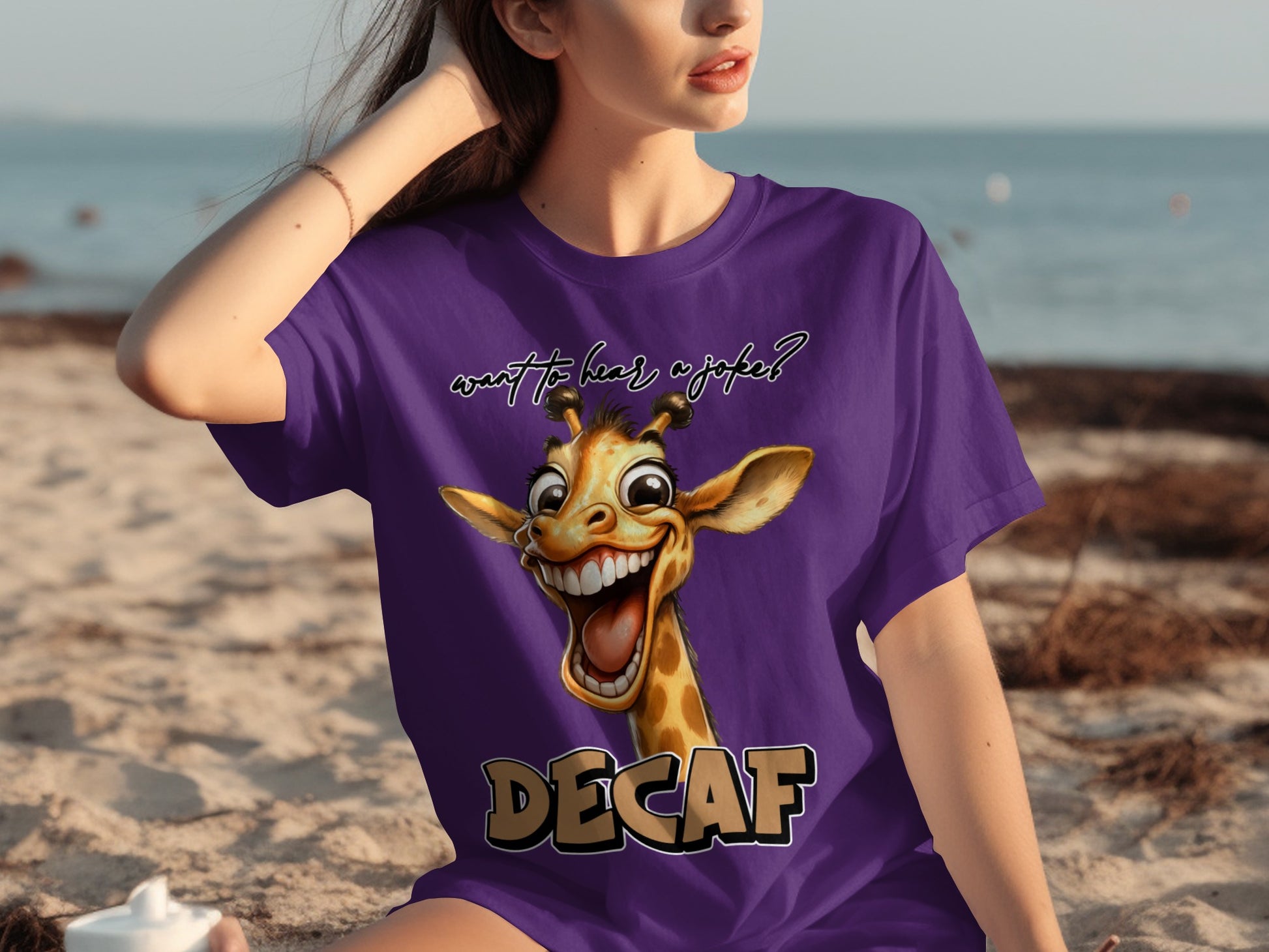 Funny Giraffe Decaf Graphic Tee Shirt for Beach Days