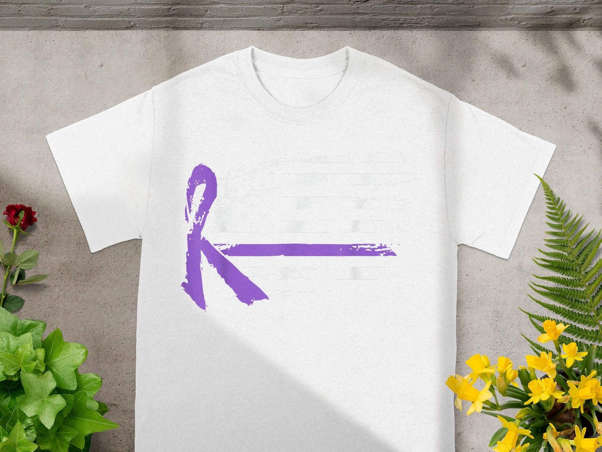 Purple Awareness Ribbon Design on White Shirt