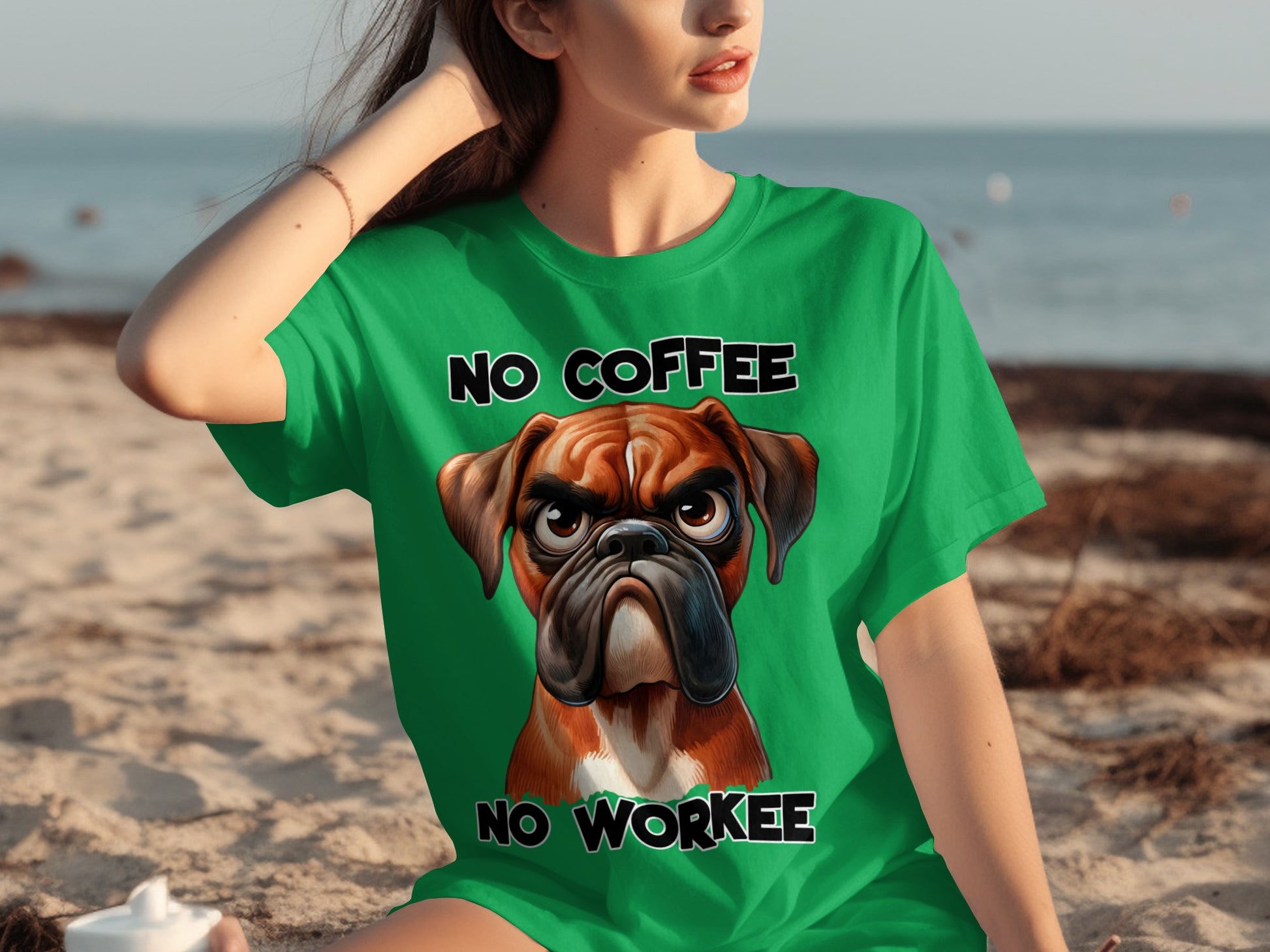 Funny No Coffee No Workee Boxer Dog Art T-Shirt