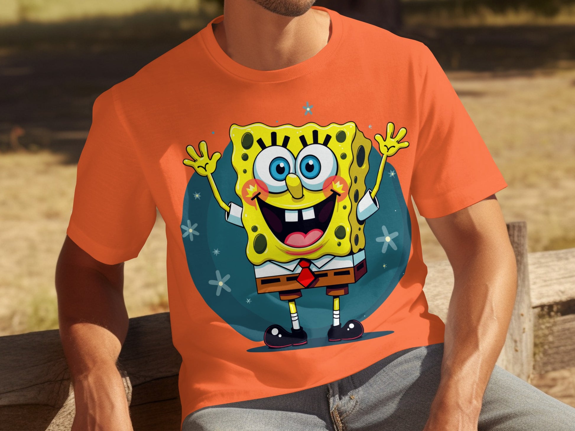 Bright Orange Fun SpongeBob Character Graphic T-Shirt