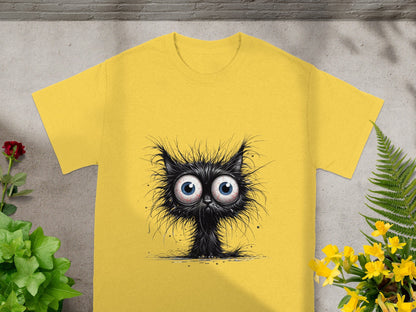 Funny Big-Eyed Cat Graphic Print T-Shirt for Casual Wear