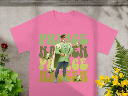Pink t-shirt with Prince Naveen and frog graphic, "Prince Naveen Fifteen" text.