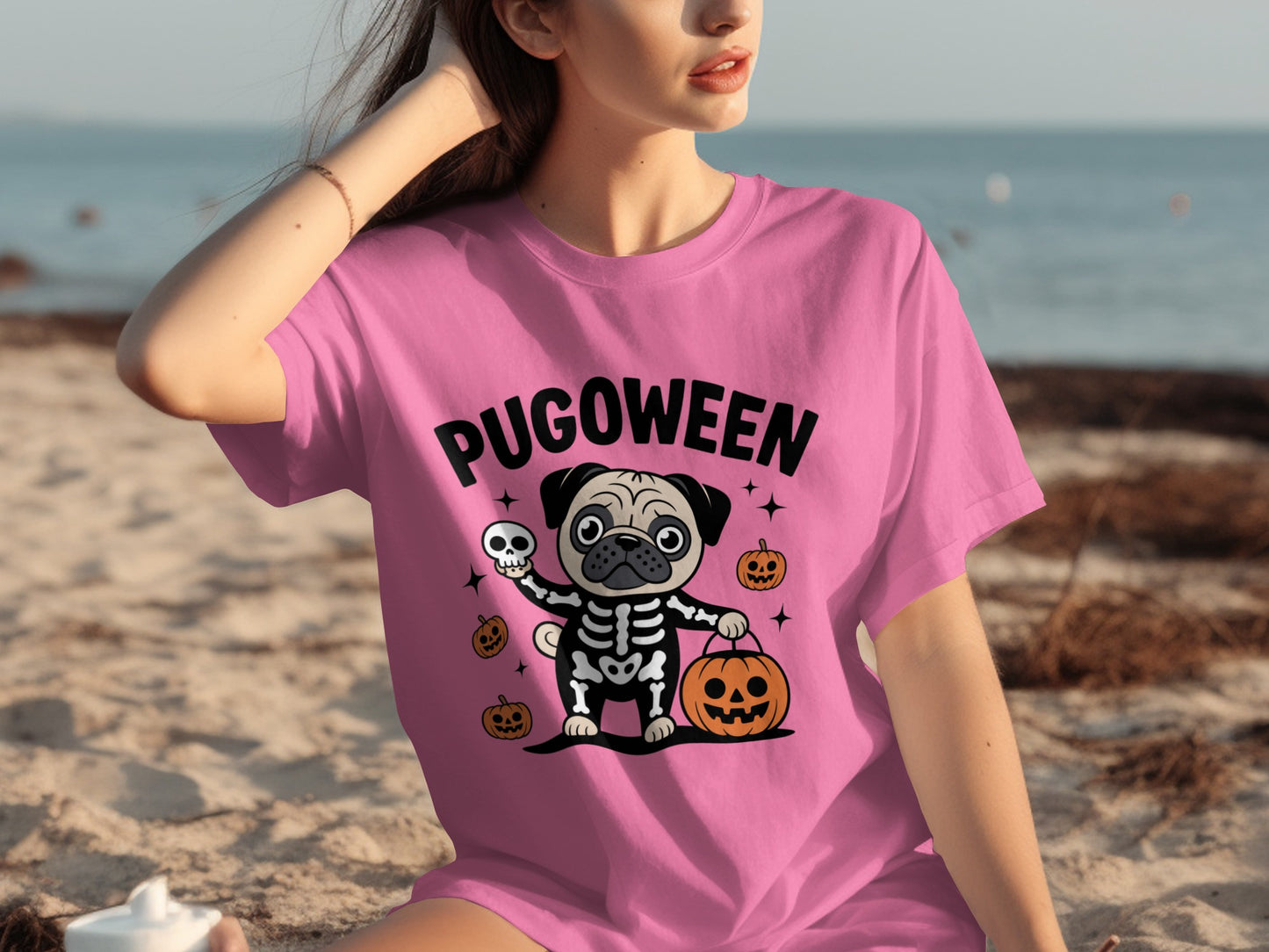 Pugoween Graphic Tee with Halloween Pug Design