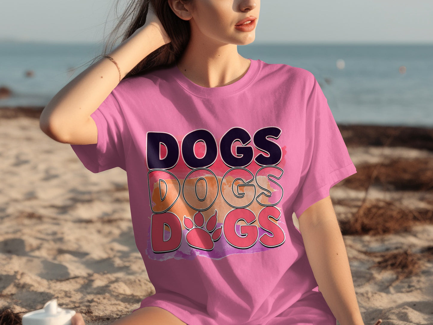 Trendy Pink T-Shirt with Vibrant Dogs Graphic Design