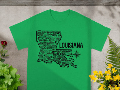 Louisiana Map Print Green Stylish Shirt for State Lovers