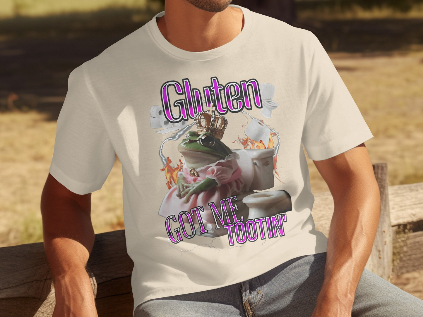 Gluten Got Me Tootin' Funny Frog Graphic T-Shirt