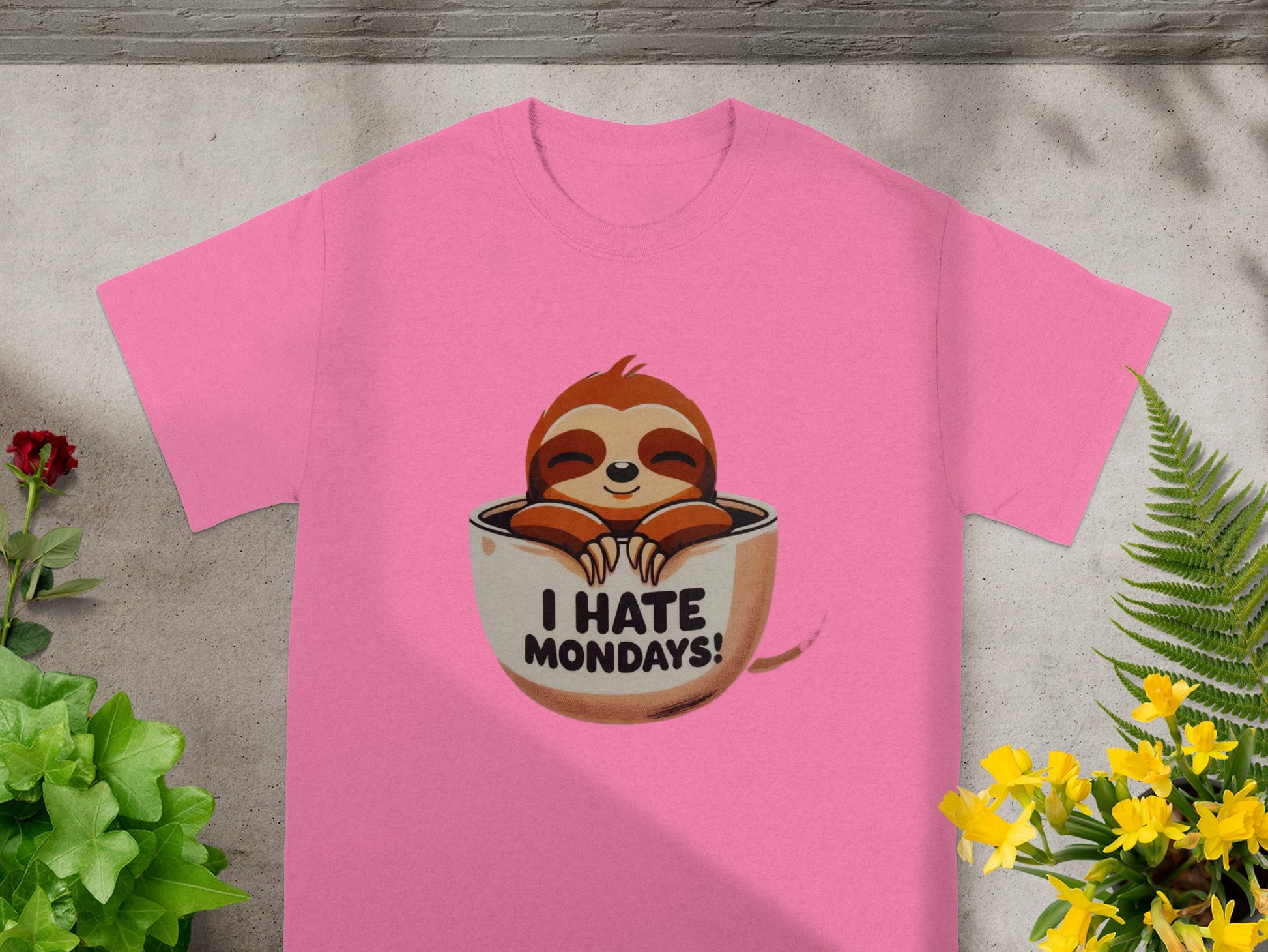 Cute Sloth I Hate Mondays Pink T-Shirt for Fun Days